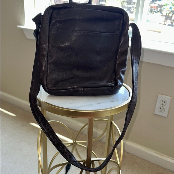 Vintage Sven Handbag Brown Leather Crossbody Bag with Leopard Print Flap USA - Picture 4 of 9